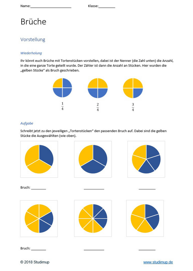 Arbeitsblatt zu Brüchen (116 Aufgaben) - Lernmarktplatz