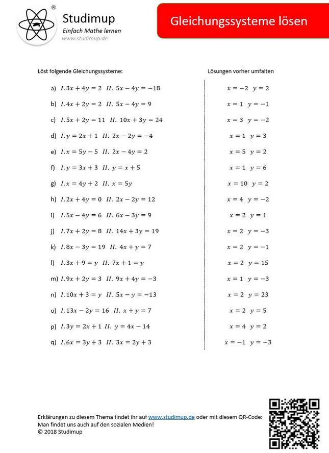 Arbeitsblatt zum Lösen von Gleichungssystemen (17 Aufgaben) - Lernmarktplatz