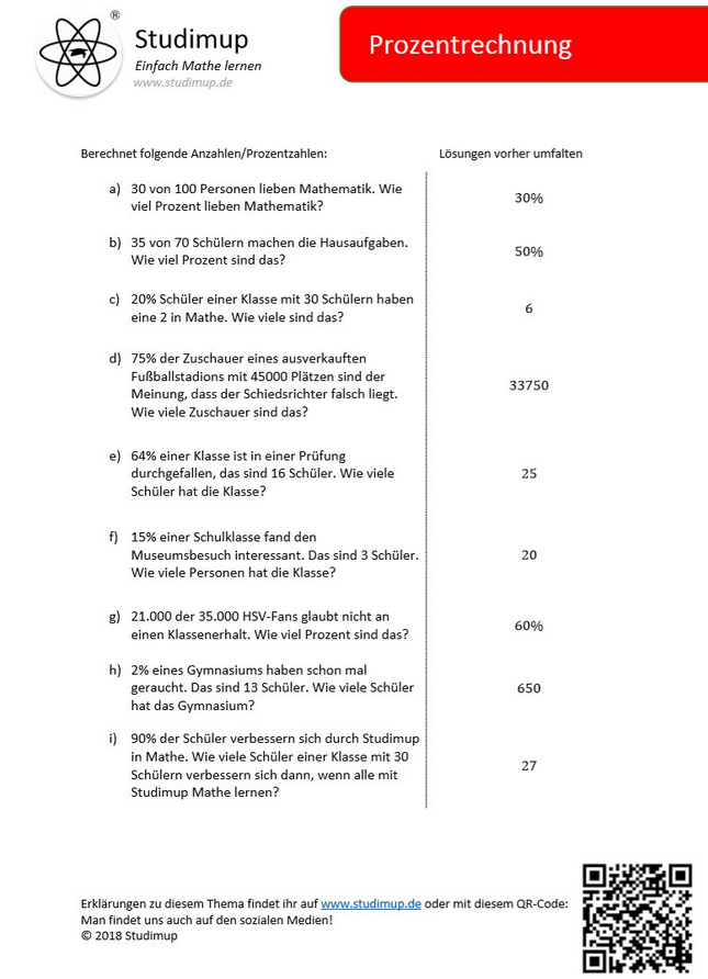 Arbeitsblatt zum Üben der Prozentrechnung - Lernmarktplatz