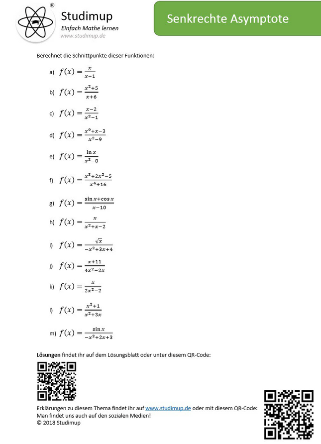 Arbeitsblatt zum Berechnen von senkrechten Asymptoten - Lernmarktplatz