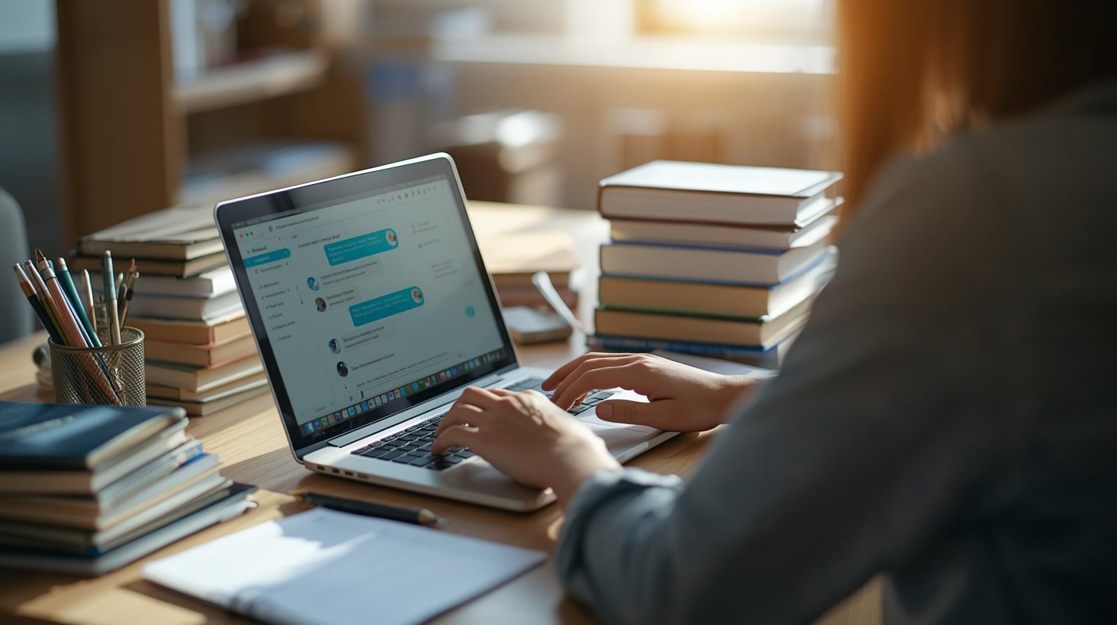 Lehrer nutzt ChatGPT zur Unterrichtsvorbereitung am Laptop