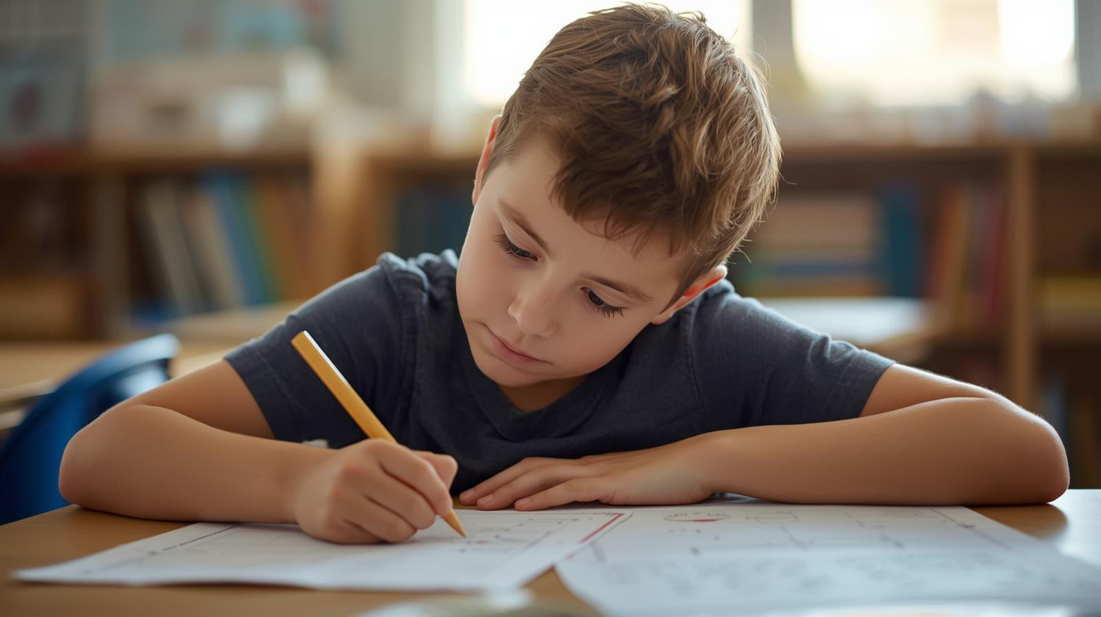 Ein Schüler lernt mit kostenlosen Arbeitsblättern