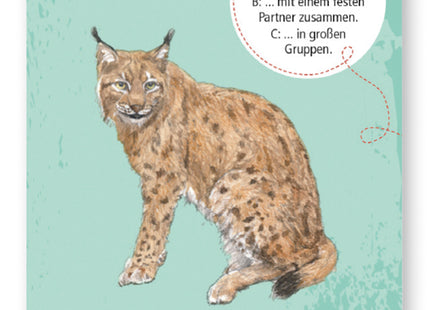 Expedition Natur – 50 heimische Wald- & Wildtiere – Illustrierte Beispielkarte mit Quizfrage