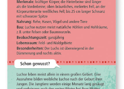 Expedition Natur – 50 heimische Wald- & Wildtiere – Rückseite der Beispielkarte mit Steckbrief