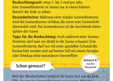 Expedition Natur – 50 Sternbilder & Planeten: Wissenskarten – Beispielkarte mit Erklärung einer Sonnenfinsternis