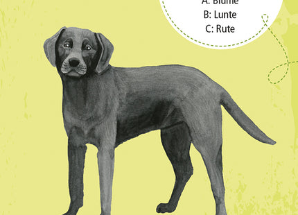 Expedition Natur – 50 Haustiere – Beispielkarte Labrador mit Illustration und Quizfrage