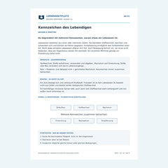 Kennzeichen des Lebendigen – kostenloses Biologie-Arbeitsblatt mit Lösungen (PDF)
