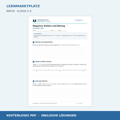 Negative Zahlen und Betrag – kostenloses Mathe-Arbeitsblatt mit Lösungen (PDF)