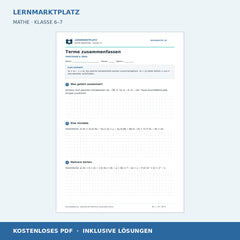 Terme zusammenfassen – kostenloses Mathe-Arbeitsblatt mit Lösungen (PDF)