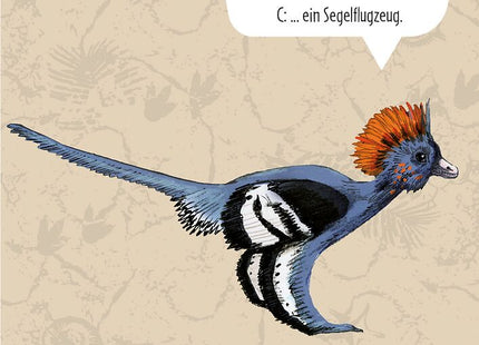 moses. 50 Dinosaurier – Erkennen & Staunen – Beispielkarte Anchiornis mit Illustration und Quizfrage