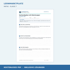 Sachaufgaben mit Gleichungen – kostenloses Mathe-Arbeitsblatt mit Lösungen (PDF)