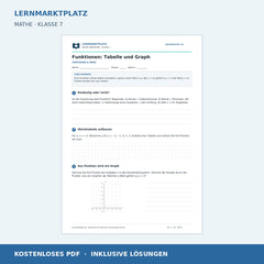 Funktionen: Tabelle und Graph – kostenloses Mathe-Arbeitsblatt mit Lösungen (PDF) – Vorschau