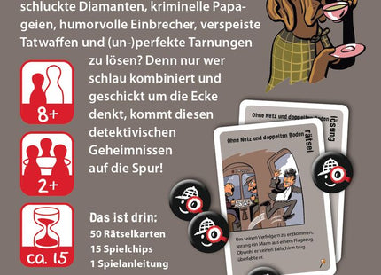 black stories junior – Sherlock & Co. – Verpackungsrückseite mit Inhalt und Spielangaben