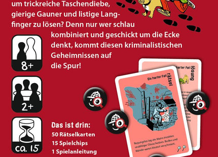 black stories junior – Auf heißer Spur – Verpackungsrückseite mit Inhalt und Spielangaben