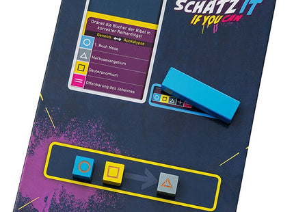 Schätz it – if you can! Quizspiel zum Schätzen und Bluffen – Kartenhalter und Symbolsteine beim Einordnen einer Quizfrage
