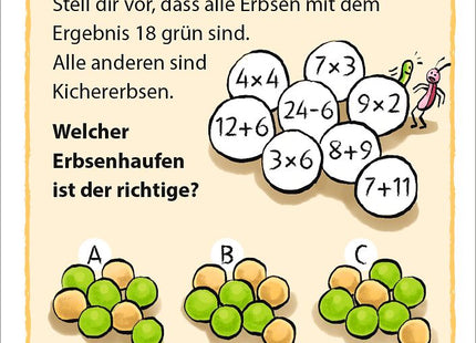 black stories junior – Spielerisch lernen Mathe – Beispielkarte Kichererbsen mit Rechenaufgaben