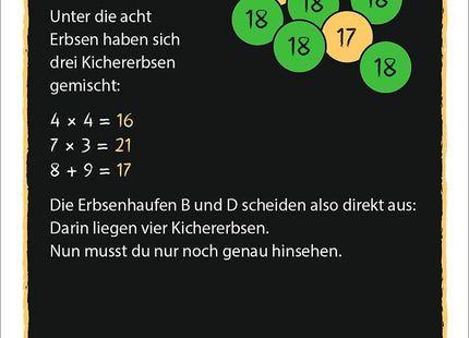 black stories junior – Spielerisch lernen Mathe – Auflösung zur Beispielkarte Kichererbsen