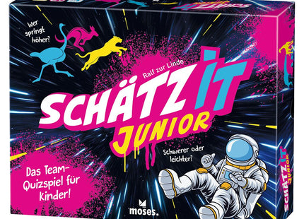 Schätz it Junior – Wissensspiel zum Schätzen und Sortieren – Originalverpackung des Wissensspiels Schätz it Junior
