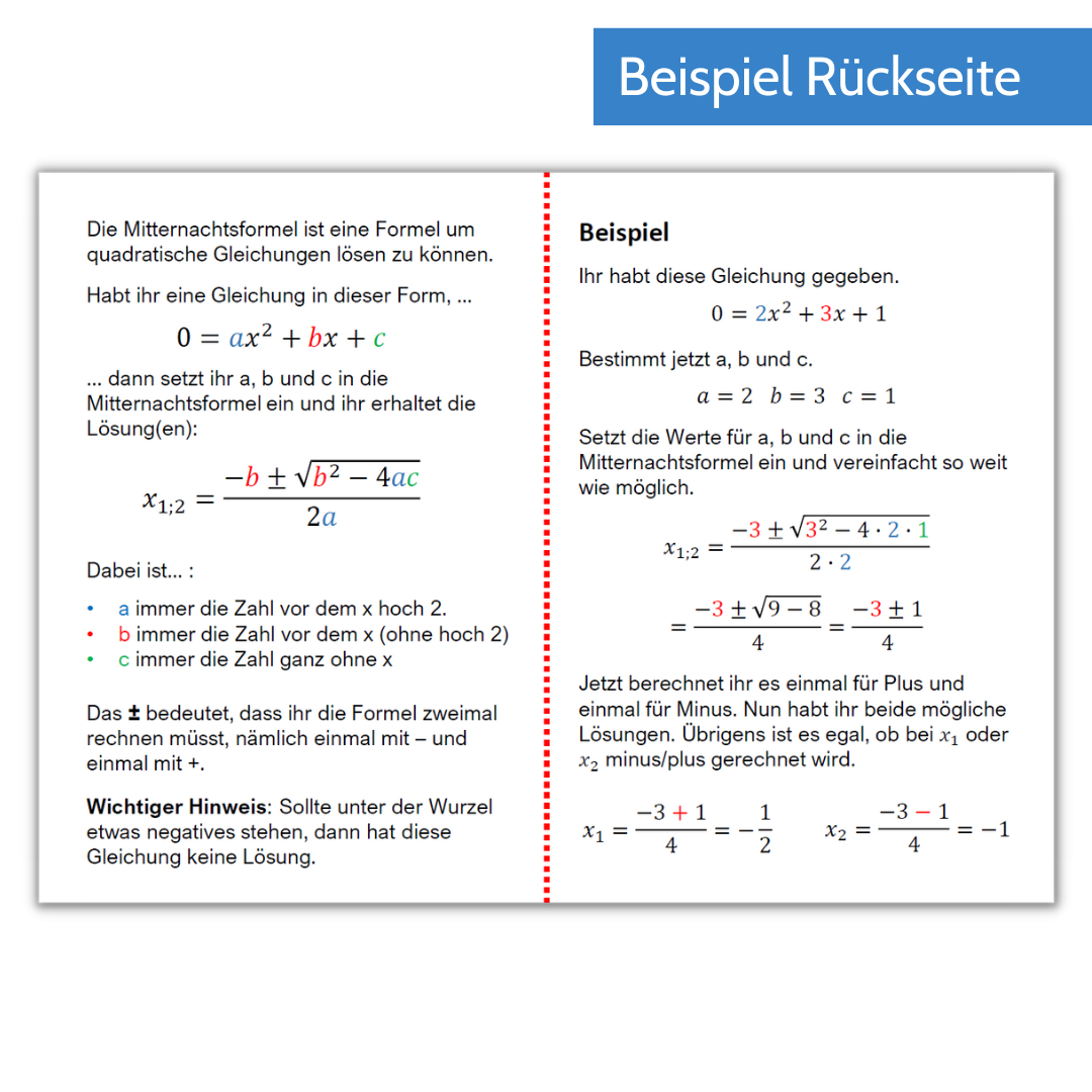 Mathe Spickzettel A6: 8. bis 10. Klasse - Lernkarten für Mathematik - Einfach und verständlich