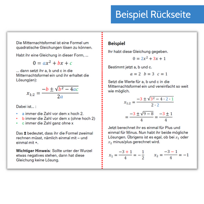 Mathe Spickzettel A6: 8. bis 10. Klasse - Lernkarten für Mathematik - Einfach und verständlich