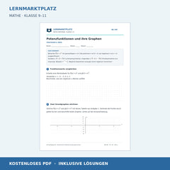 Potenzfunktionen und ihre Graphen – kostenloses Mathe-Arbeitsblatt mit Lösungen (PDF)