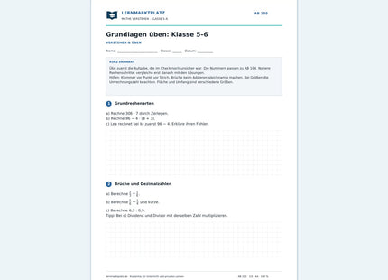 Grundlagen üben: Klasse 5–6 – kostenloses Mathe-Arbeitsblatt mit Lösungen (PDF)