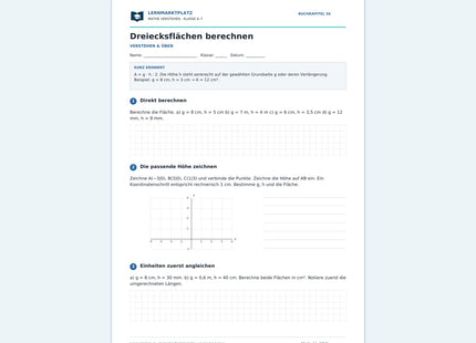 Dreiecksflächen berechnen – kostenloses Mathe-Arbeitsblatt mit Lösungen (PDF) – Vorschau