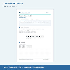 Plus rechnen bis 20 – kostenloses Mathe-Arbeitsblatt mit Lösungen (PDF)