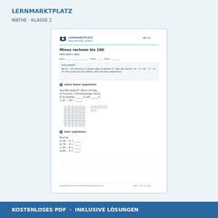 Minus rechnen bis 100 – kostenloses Mathe-Arbeitsblatt mit Lösungen (PDF)