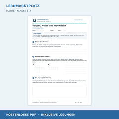 Körper, Netze und Oberfläche – kostenloses Mathe-Arbeitsblatt mit Lösungen (PDF)