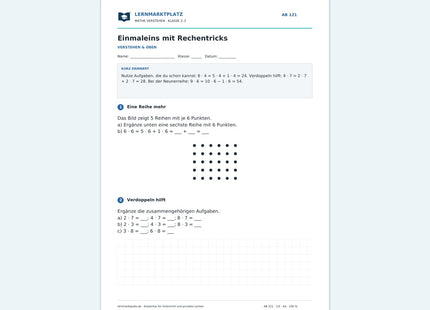 Einmaleins mit Rechentricks – kostenloses Mathe-Arbeitsblatt mit Lösungen (PDF)