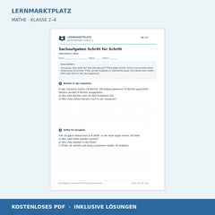 Sachaufgaben Schritt für Schritt – kostenloses Mathe-Arbeitsblatt mit Lösungen (PDF)