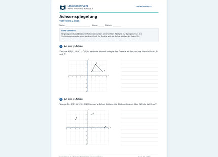 Achsenspiegelung – kostenloses Mathe-Arbeitsblatt mit Lösungen (PDF) – Vorschau