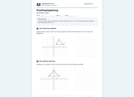Punktspiegelung – kostenloses Mathe-Arbeitsblatt mit Lösungen (PDF) – Vorschau