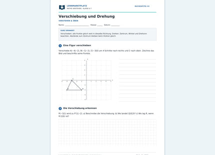 Verschiebung und Drehung – kostenloses Mathe-Arbeitsblatt mit Lösungen (PDF) – Vorschau