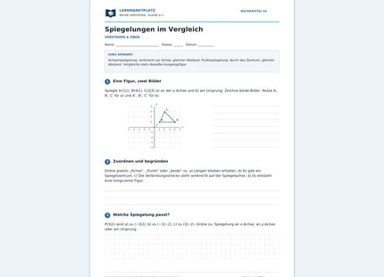 Spiegelungen im Vergleich – kostenloses Mathe-Arbeitsblatt mit Lösungen (PDF) – Vorschau
