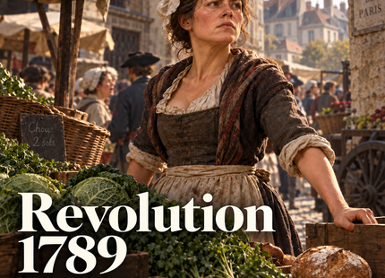 Revolution 1789 – Menschen erzählen Geschichte. KI-generierte historische Illustration.