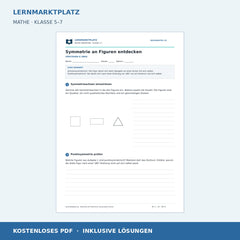 Symmetrie an Figuren entdecken – kostenloses Mathe-Arbeitsblatt mit Lösungen (PDF)