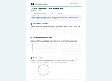 Daten sammeln und darstellen – kostenloses Mathe-Arbeitsblatt mit Lösungen (PDF) – Vorschau