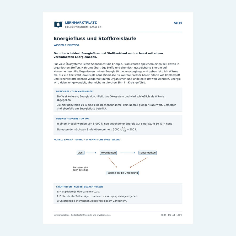 Energiefluss und Stoffkreisläufe – Vorschau des Biologie-Arbeitsblatts