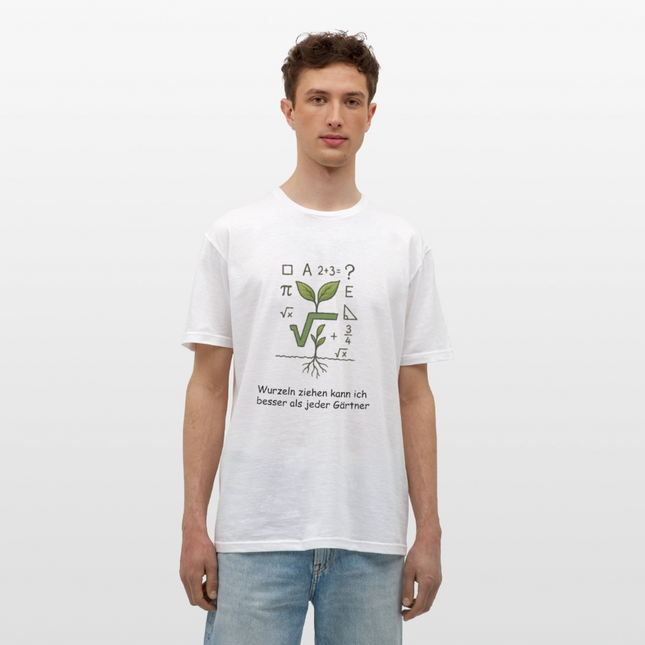 Mathe-T-Shirt: Wurzeln ziehen kann ich besser als jeder Gärtner - Weiß