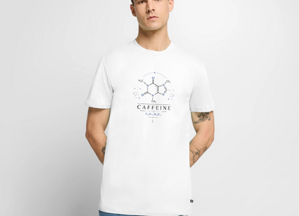 Koffein Molekül T-Shirt für Männer – Chemie Shirt mit Caffeine Design - Weiß