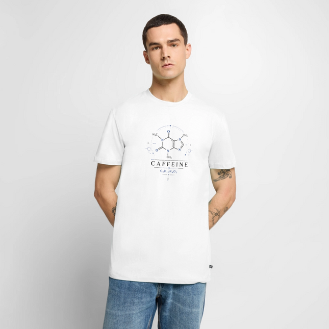 Koffein Molekül T-Shirt für Männer – Chemie Shirt mit Caffeine Design - Weiß