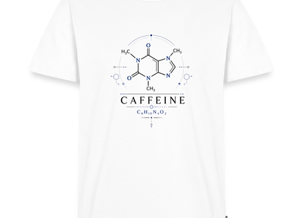 Koffein Molekül T-Shirt für Männer – Chemie Shirt mit Caffeine Design - Weiß