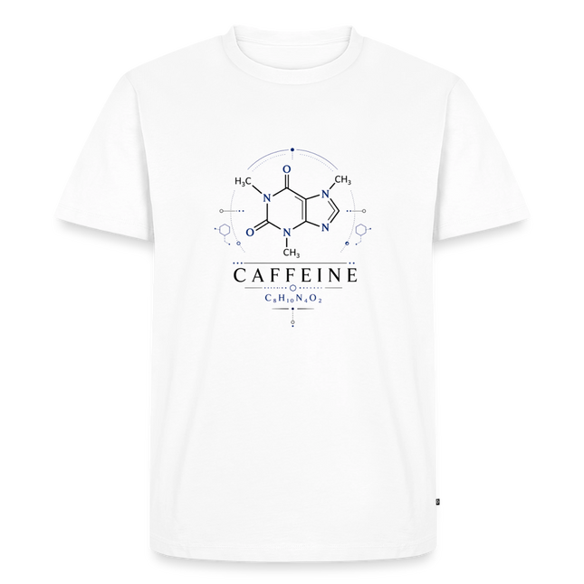 Koffein Molekül T-Shirt für Männer – Chemie Shirt mit Caffeine Design - Weiß