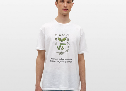 Mathe-T-Shirt: Wurzeln ziehen kann ich besser als jeder Gärtner - Weiß