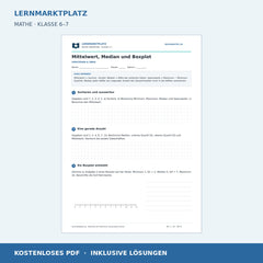 Mittelwert, Median und Boxplot – kostenloses Mathe-Arbeitsblatt mit Lösungen (PDF)