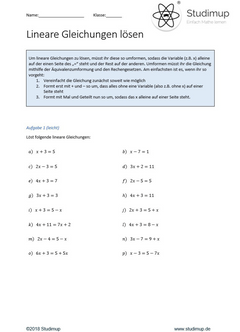 Gleichungen lösen – Mathe-Arbeitsblatt mit Erklärung & Übungen (leicht bis schwer)