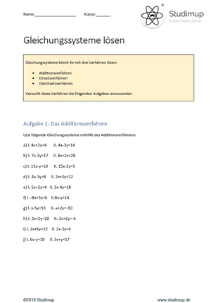 Arbeitsblatt zum Lösen von Gleichungssystemen (40 Aufgaben)