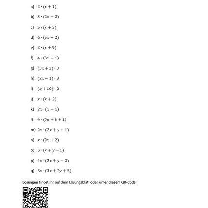 Arbeitsblatt zum Klammern ausmultiplizieren (17 Aufgaben)